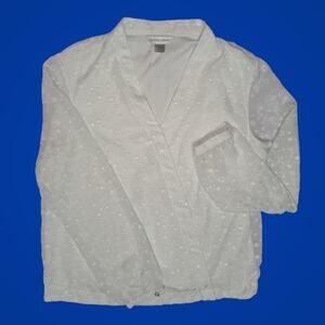 Christopher & Banks White Sheer Overlay Blouse with Botton Sleeve Detail Size M